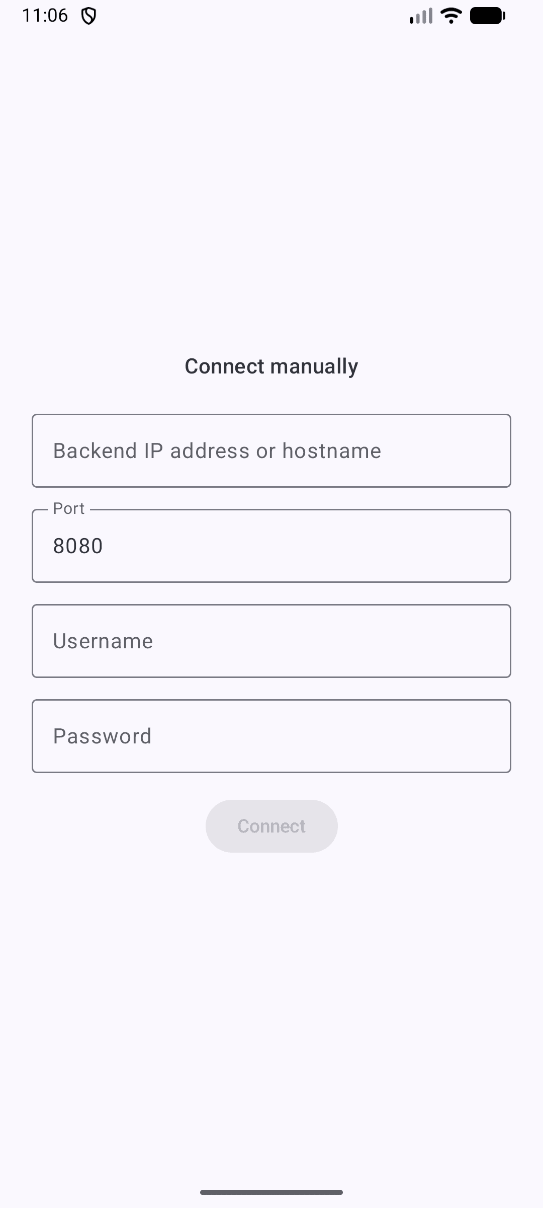 Photo Frame Android app manual login screen for pairing with the frame without a QR code